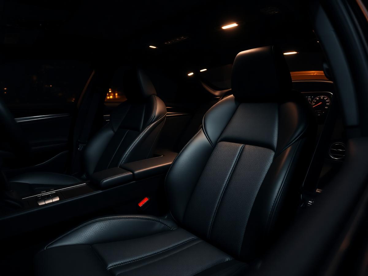 Freshly conditioned black leather car interior